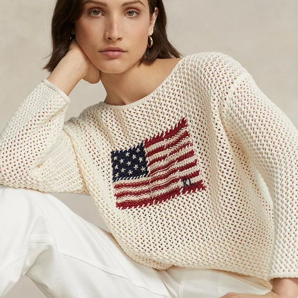 Ralph Lauren Crotchet American Flag Sweater - Picture 2 of 12